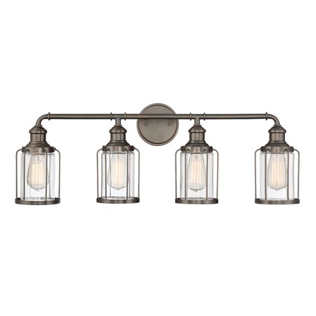 Designers Fountain Anson 32in 4-Light Satin Copper Bronze Industrial Indoor Vanity Light with Clear Glass Shades 91304-SCB